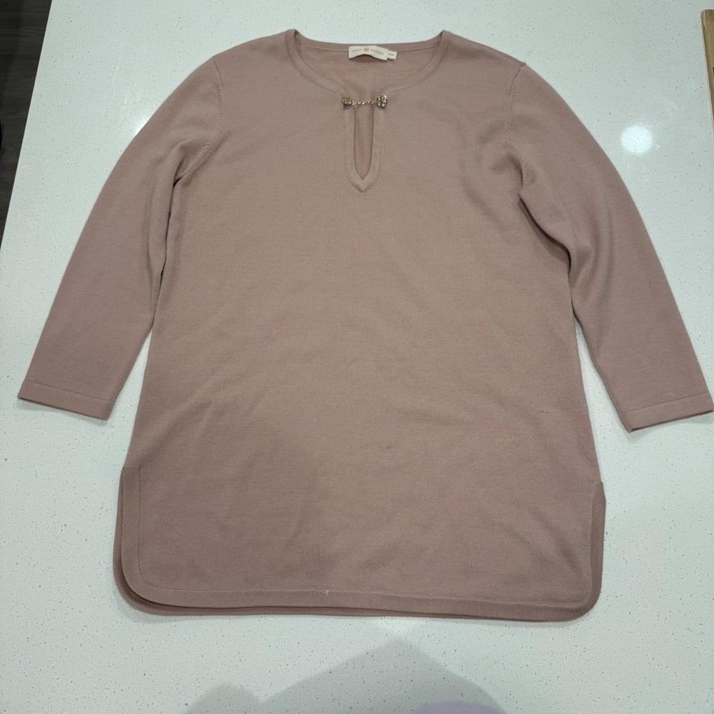 Tory Burch Hillary Tunic  Sweater Women Med Light Blush Pink Crew Neck Keyhole